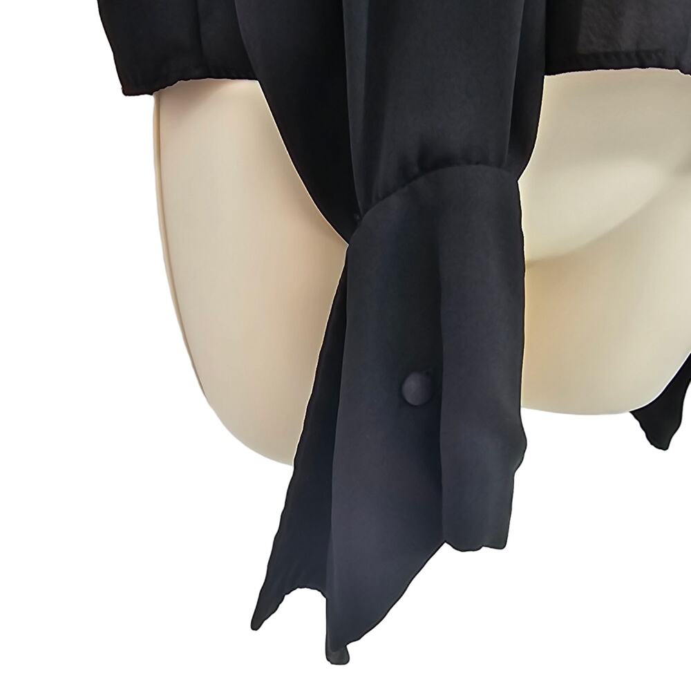 Ramy Brook Womans size M Addy Top Blouse Slit Sheer Sleeves Detail Cuff Black - Picture 4 of 9
